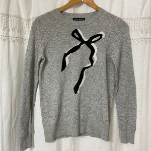 Banana Republic Merino Wool Cashmere Blend Bow Gray and Black Crew Neck Sweater